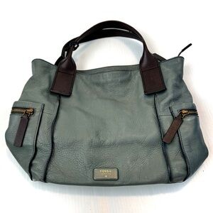 Fossil Emerson Teal and Brown Leather tote Bag